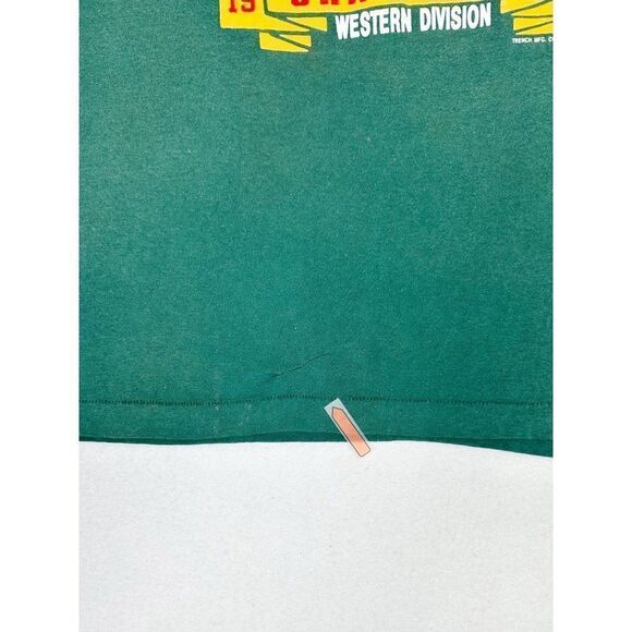 Vintage 1989 MLB Oakland A's Baseball Champions Shirt Green Large Single Stitch - Picture 7 of 13